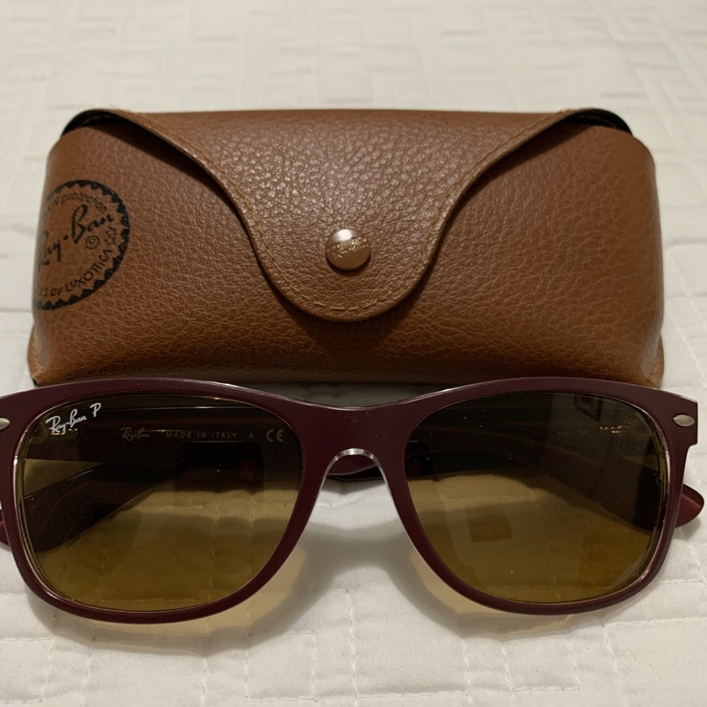 Ray-Ban Burgundy "New Wayfarer" Sunglasses with Brown Case